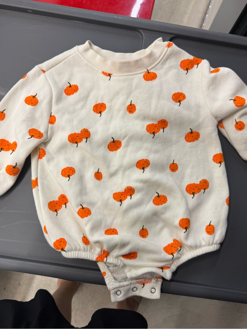 Old Navy Cream Long-Sleeve One-Piece with Orange Pumpkin Print Halloween